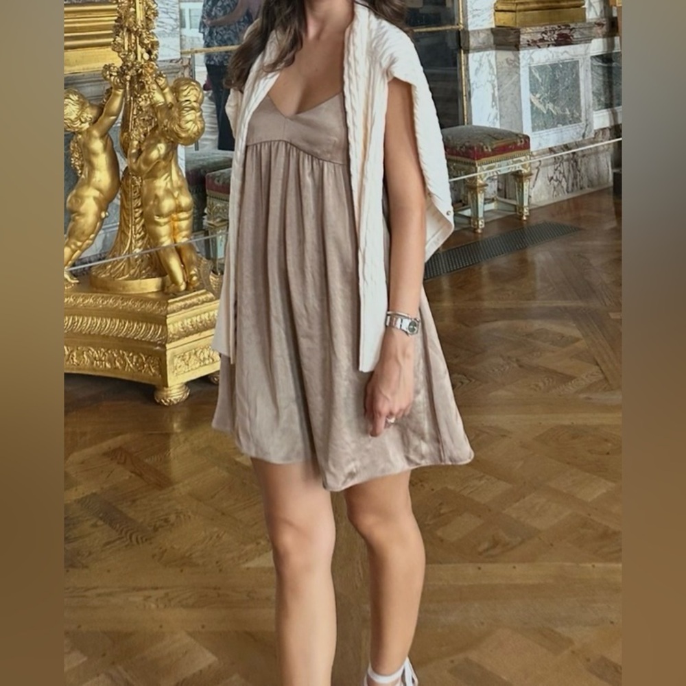 Wilfred Silk Slip Sundress Tan Beige Mini Dress XS Summer